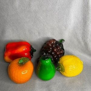 Vintage Murano Style Glass Lot of 5 Vegetables Fruit Hand Blown Bright Colors